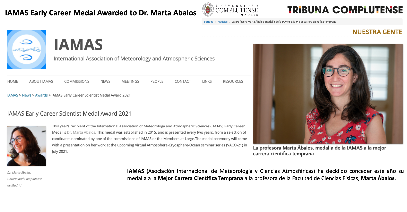 La profesora Marta Ábalos, medalla de la IAMAS a la mejor carrera científica temprana