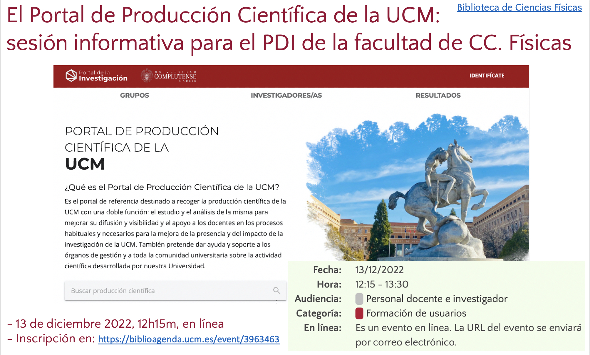 El Portal de Producción Científica de la UCM: sesión informativa para el PDI 
